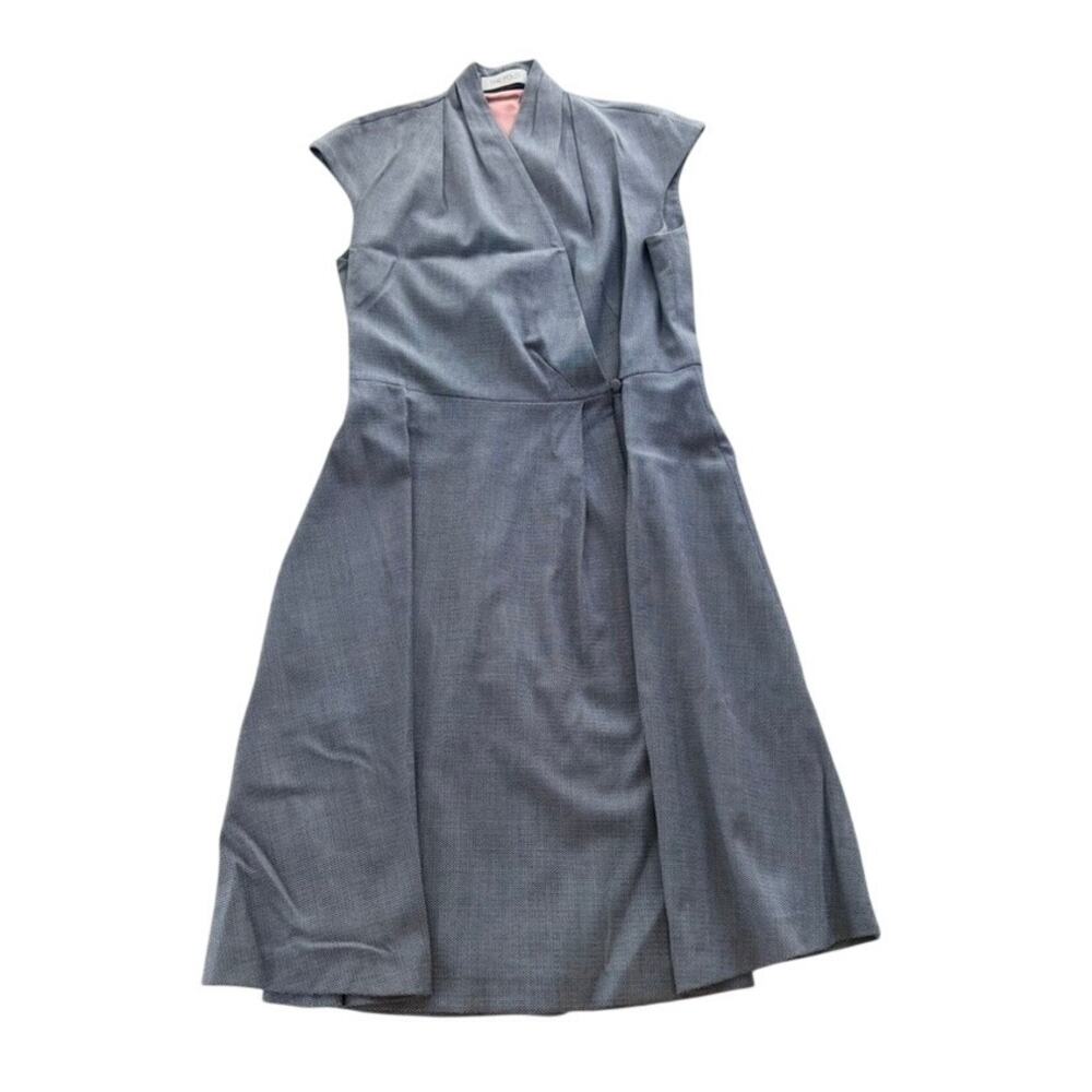 The Fold London Hampton Dress Size 14 Honeycomb Jacquard Blue Wool A-Line Wrap